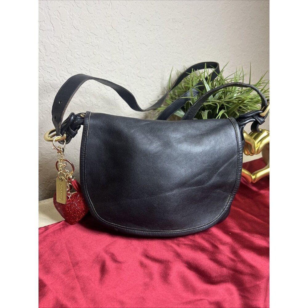 Coach (90’s) Fletcher 4150 Vintage Black Leather Flap Shoulder Bag W/Vtg Hangtag